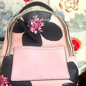 Kate spade pink blue mini floral backpack with blue straps and baby blue coach
